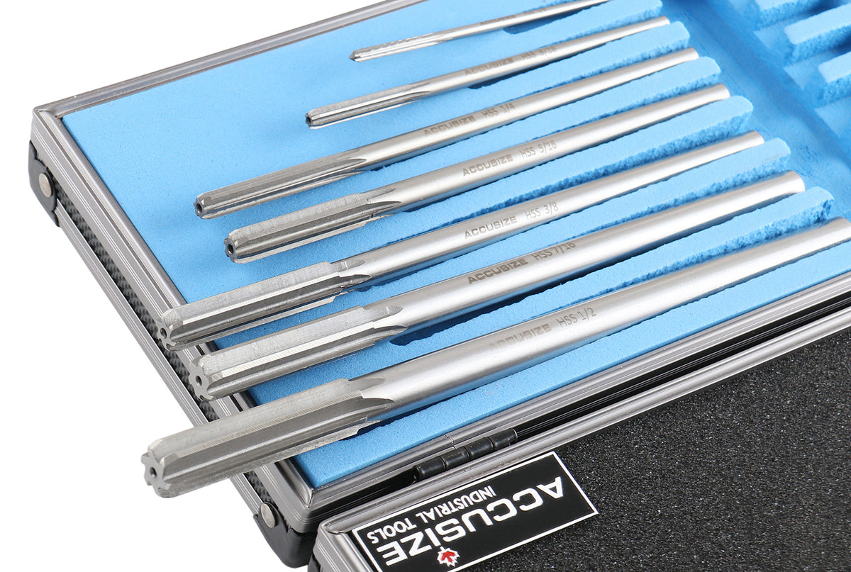 HSS M2 Premium Chucking Reamer Sets, Straight Flute, Straight Shank, Right Hand Cut, ANSI, in Aluminum Case