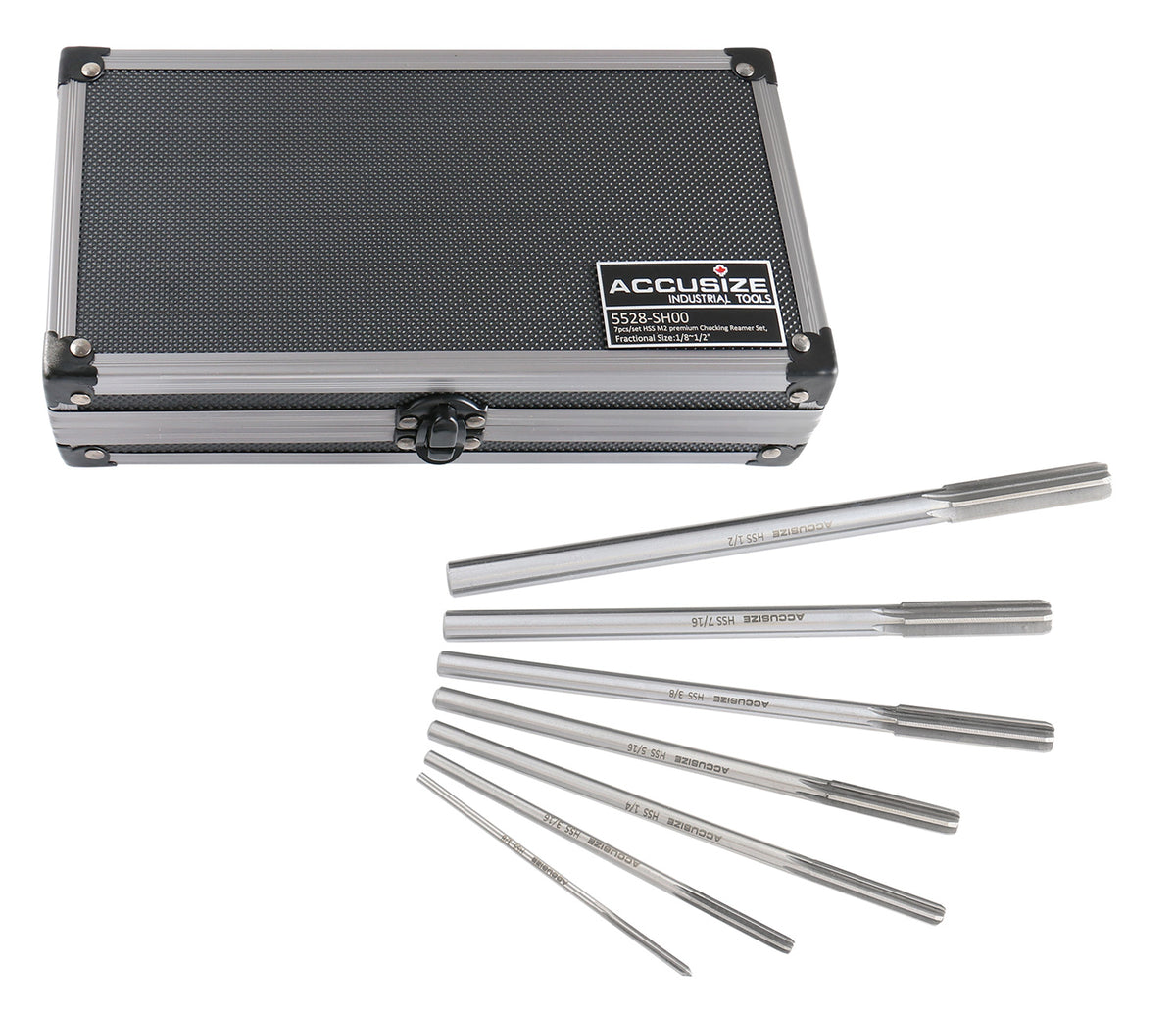 HSS M2 Premium Chucking Reamer Sets, Straight Flute, Straight Shank, Right Hand Cut, ANSI, in Aluminum Case