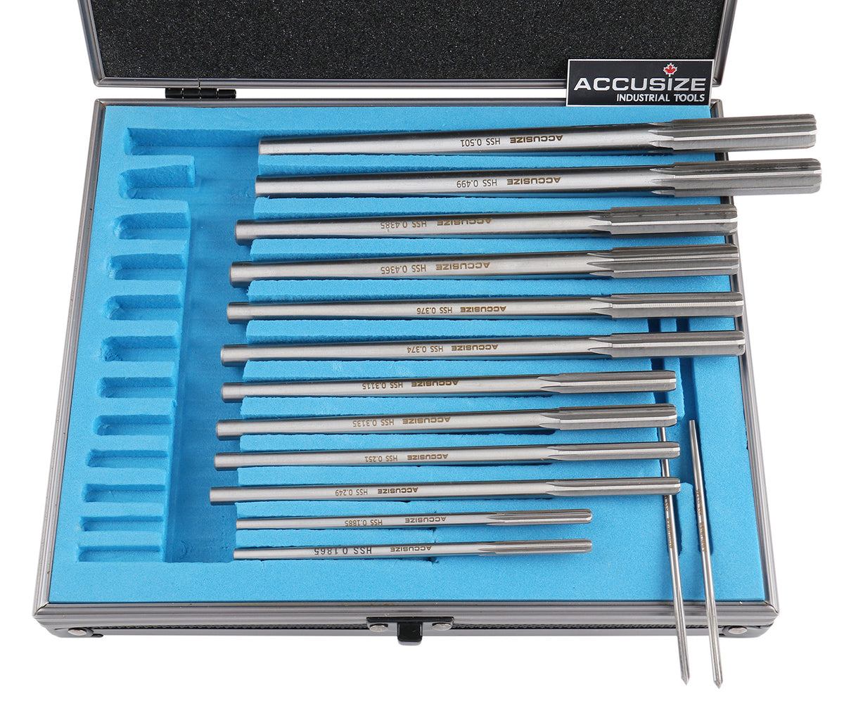 HSS M2 Premium Chucking Reamer Sets, Straight Flute, Straight Shank, Right Hand Cut, ANSI, in Aluminum Case