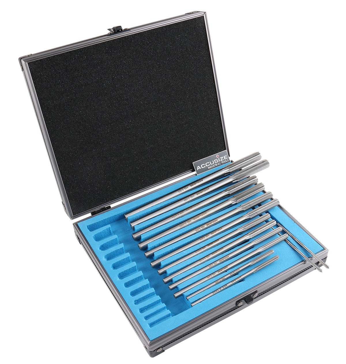 HSS M2 Premium Chucking Reamer Sets, Straight Flute, Straight Shank, Right Hand Cut, ANSI, in Aluminum Case