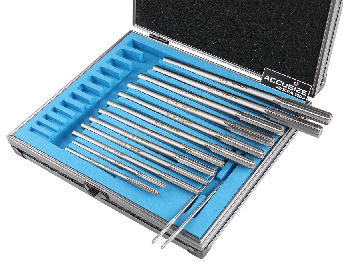 HSS M2 Premium Chucking Reamer Sets, Straight Flute, Straight Shank, Right Hand Cut, ANSI, in Aluminum Case