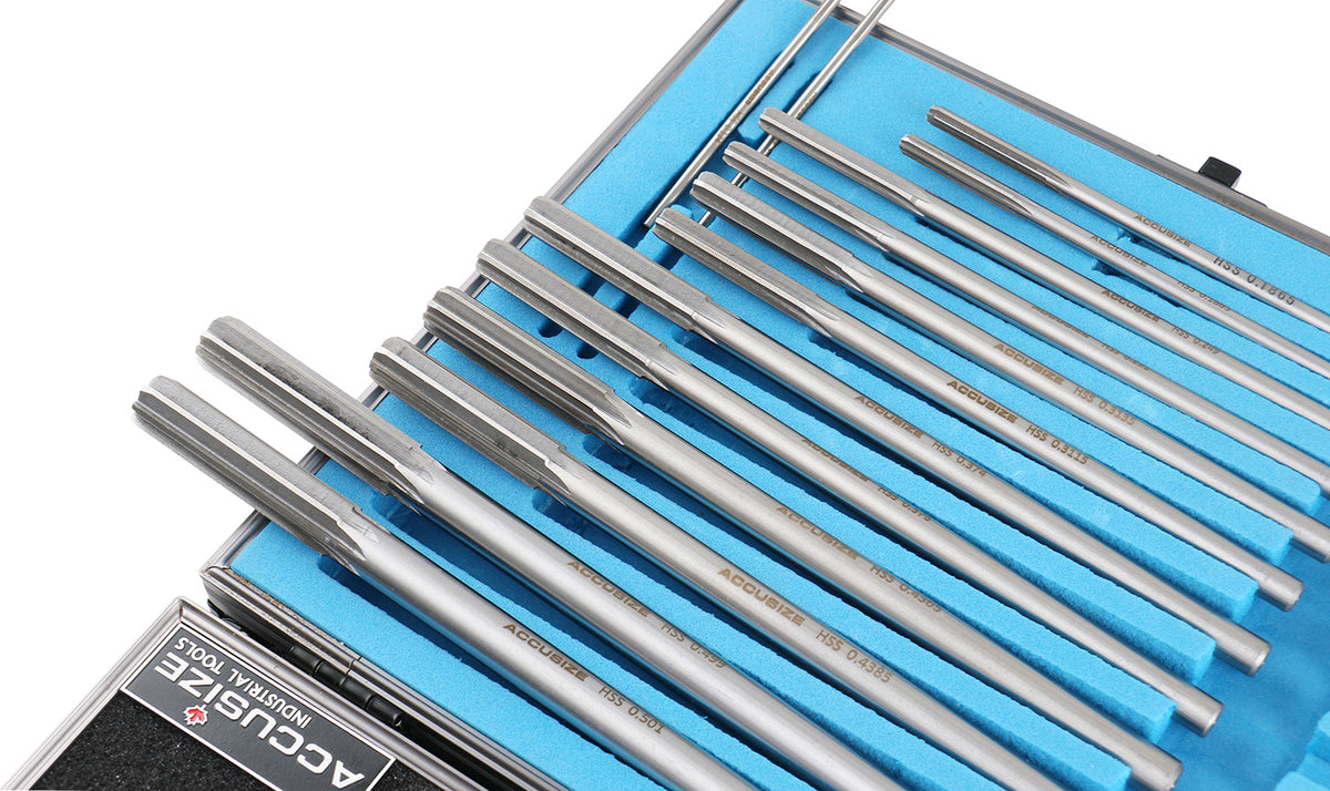 HSS M2 Premium Chucking Reamer Sets, Straight Flute, Straight Shank, Right Hand Cut, ANSI, in Aluminum Case