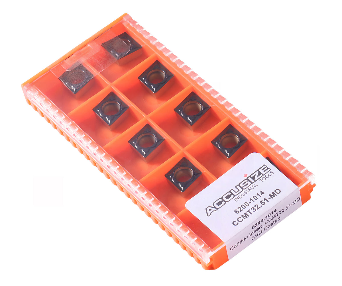 Ccmt32.51-Md Cvd Coated Carbide Inserts, 10 Pcs/Box, Black and Yellow, 2200-1014