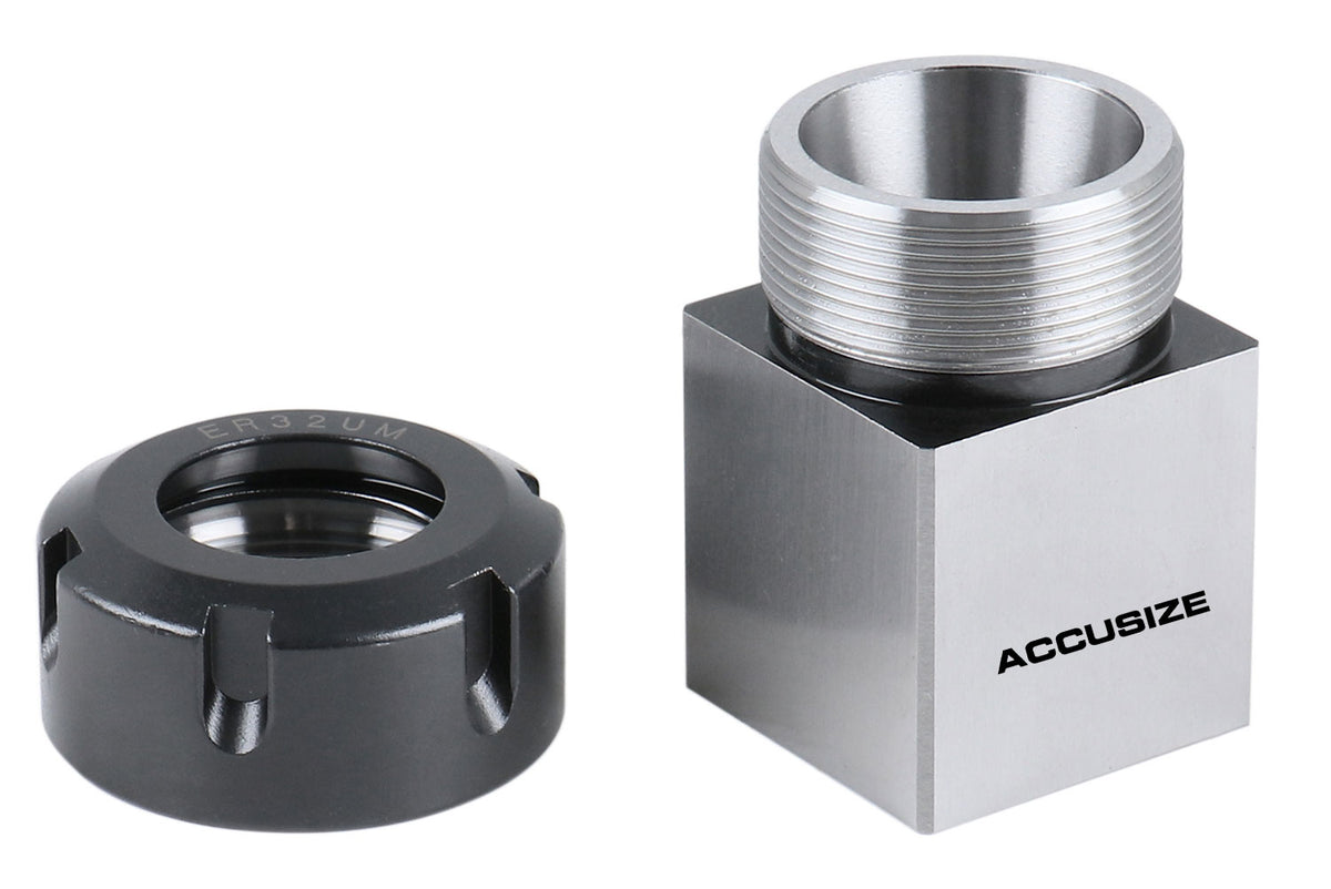 Hardened Square ER-32 Collet Chuck Block for CNC Machine, Slotted ER Nut Included, 6920-3204