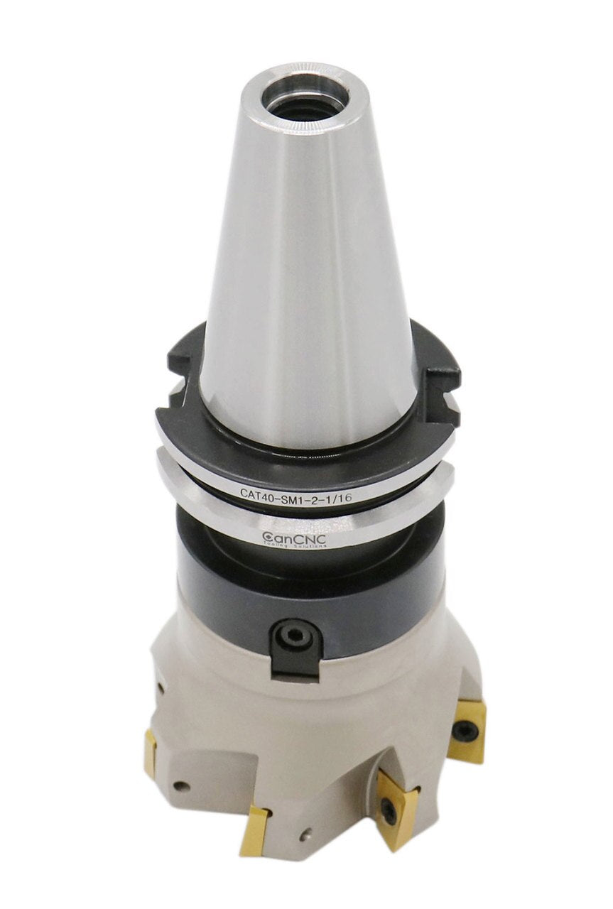 3" Dia. 7 FLute, 90° Square Shoulder Indexable Face Mill with 7pc APKT1604 Inserts Installed with Caterpillar V-Flange CAT-40 Face Mill Holder, #7104-4518