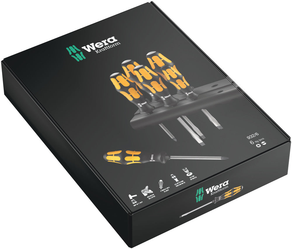 Wera 932/6 Screwdriver set Kraftform Wera: Chiseldriver and rack, 6pieces, SKU #5018282001
