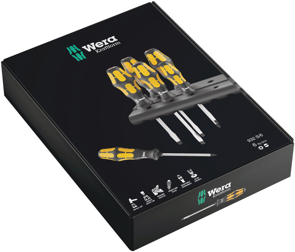 Wera 932 S/6 Screwdriver set Kraftform Wera: Chiseldriver and rack, 6 pieces, SKU #5018283001