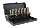Jeu de 7 couteaux annulaires M35 (H.S.S. plus 5 % de cobalt), 9/16 po à 15/16 po, tige Weldon 3/4", profondeur de coupe de 1 po, 1 pince pilote,