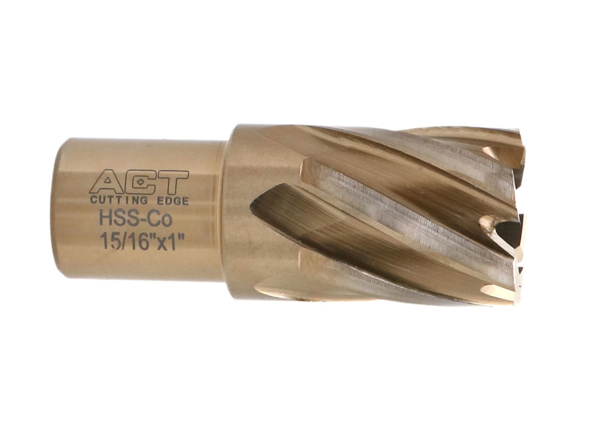 Jeu de 7 couteaux annulaires M35 (H.S.S. plus 5 % de cobalt), 9/16 po à 15/16 po, tige Weldon 3/4", profondeur de coupe de 1 po, 1 pince pilote, #AC01 -1000