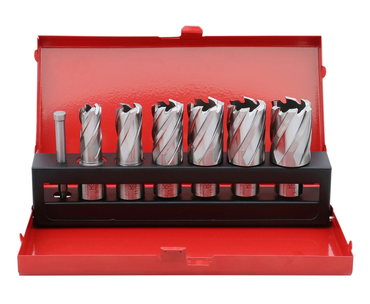 7 ps/set de couteaux annulaires HSS, coupe de profondeur 1", avec tige Weldon 3/4" & une goupille pilote, #BD01 -0000