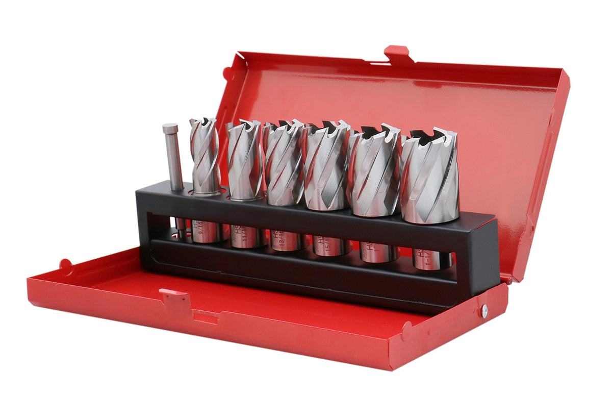 7 ps/set de couteaux annulaires HSS, coupe de profondeur 1", avec tige Weldon 3/4" & une goupille pilote, #BD01 -0000