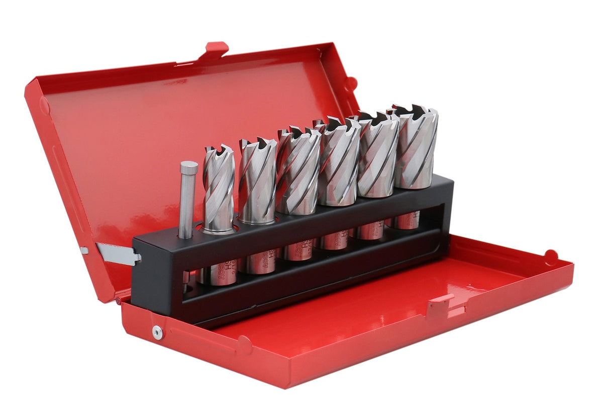 7 ps/set de couteaux annulaires HSS, coupe de profondeur 1", avec tige Weldon 3/4" & une goupille pilote, #BD01 -0000