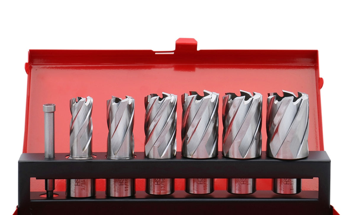 7 ps/set de couteaux annulaires HSS, coupe de profondeur 1", avec tige Weldon 3/4" & une goupille pilote, #BD01 -0000