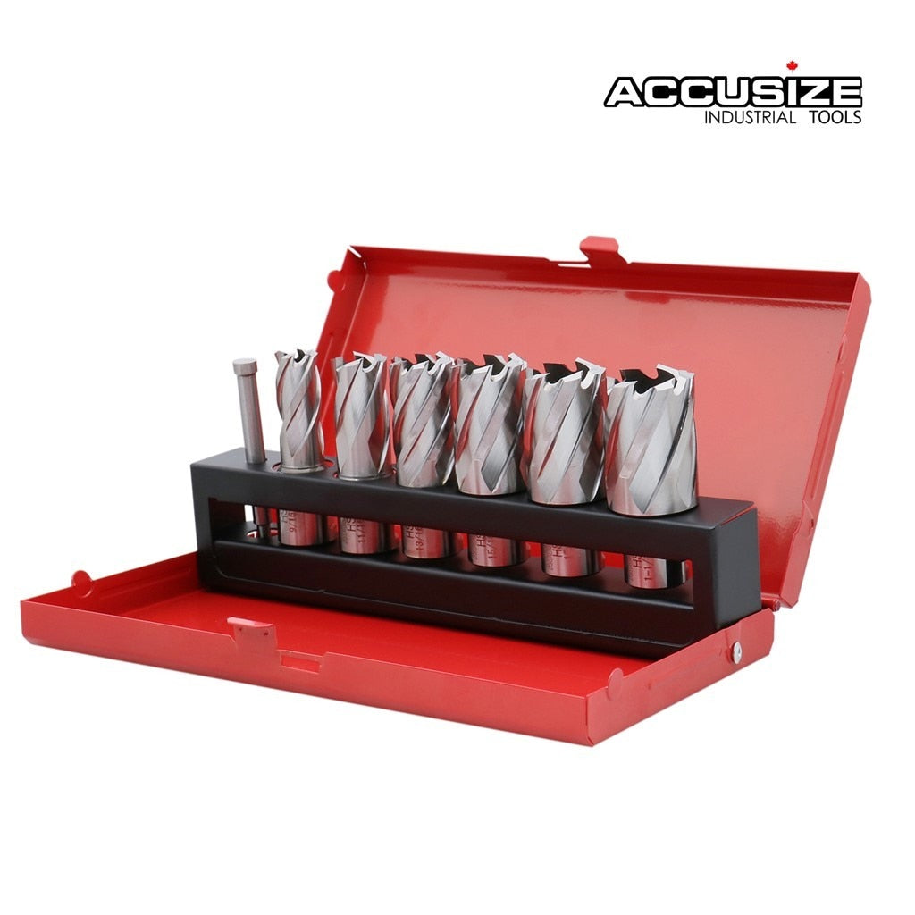 7 ps/set de couteaux annulaires HSS, coupe de profondeur 1", avec tige Weldon 3/4" & une goupille pilote, #BD01 -0000