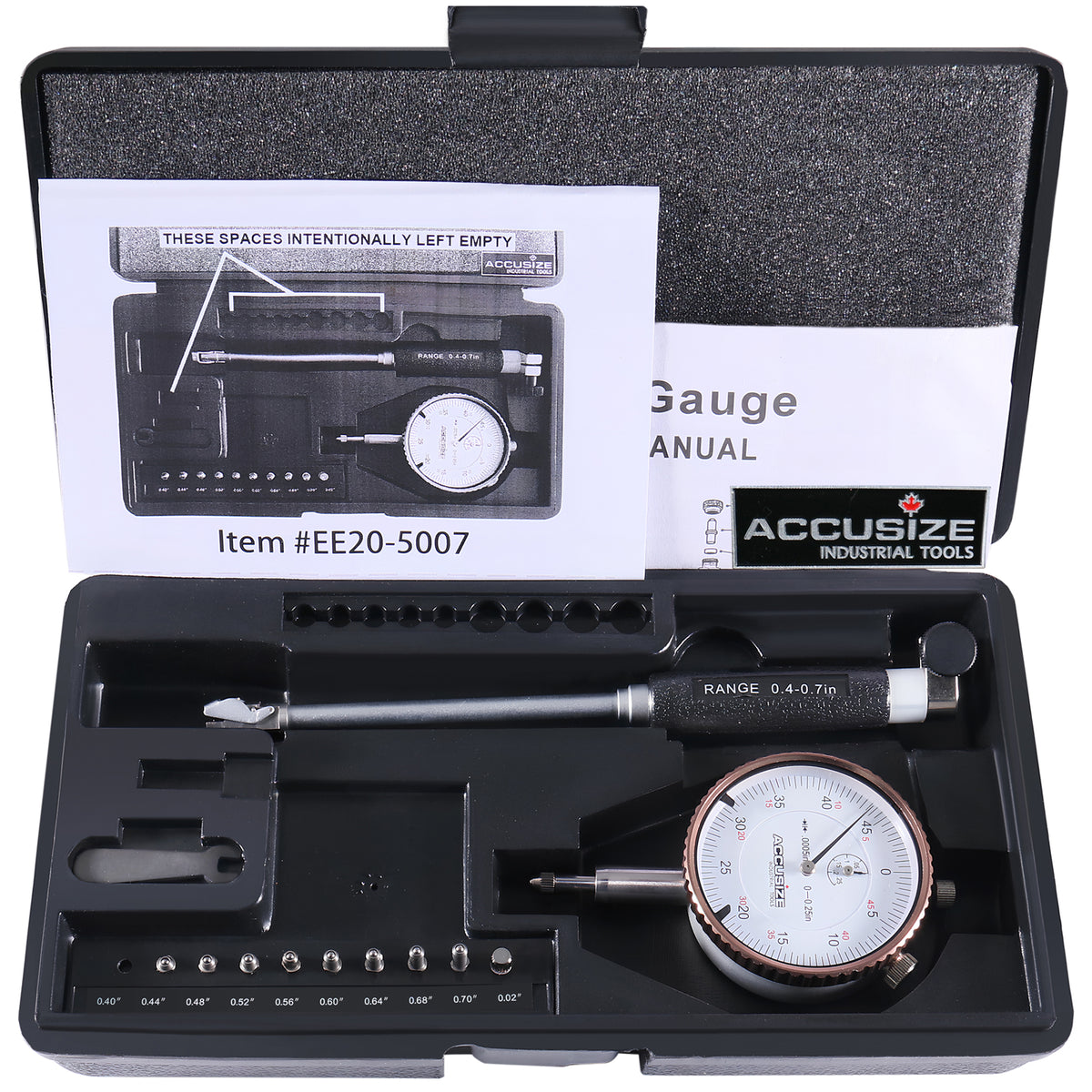 0.4-0.7'' by 0.0005'' Dial Bore Gage, Stem Length 4'', Ee20-5007