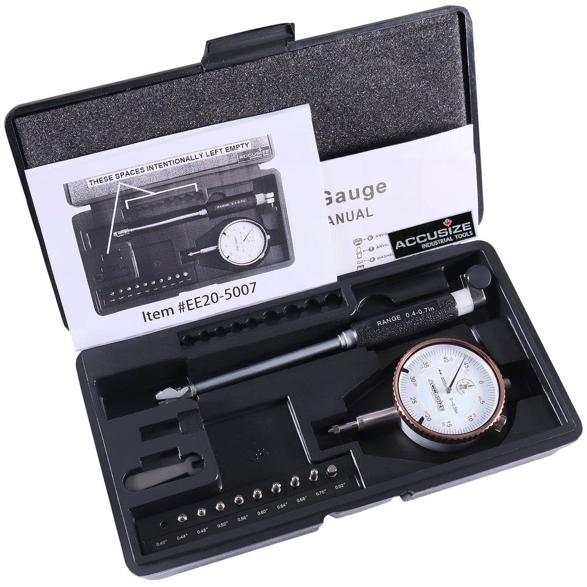 0.4-0.7'' by 0.0005'' Dial Bore Gage, Stem Length 4'', Ee20-5007