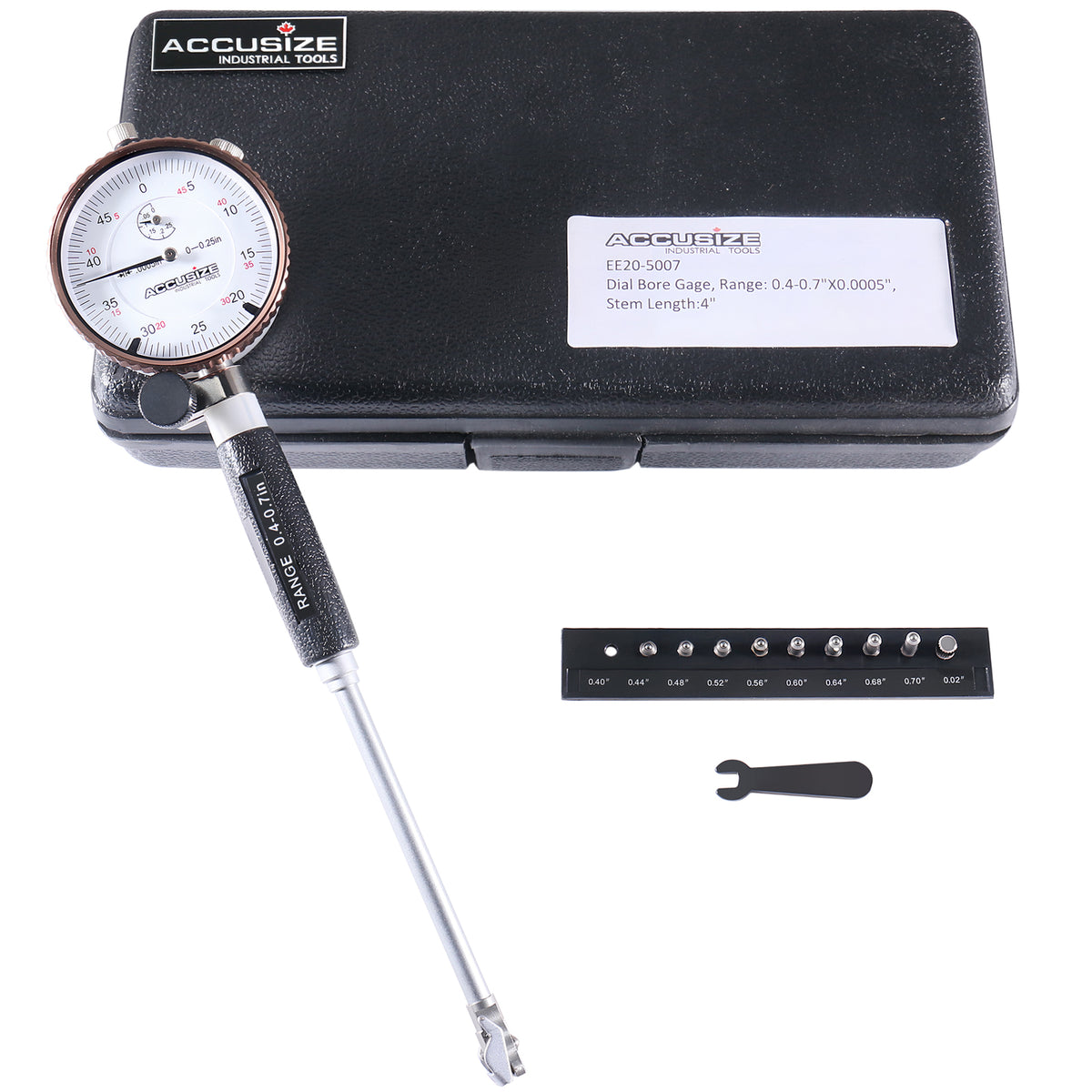 0.4-0.7'' by 0.0005'' Dial Bore Gage, Stem Length 4'', Ee20-5007
