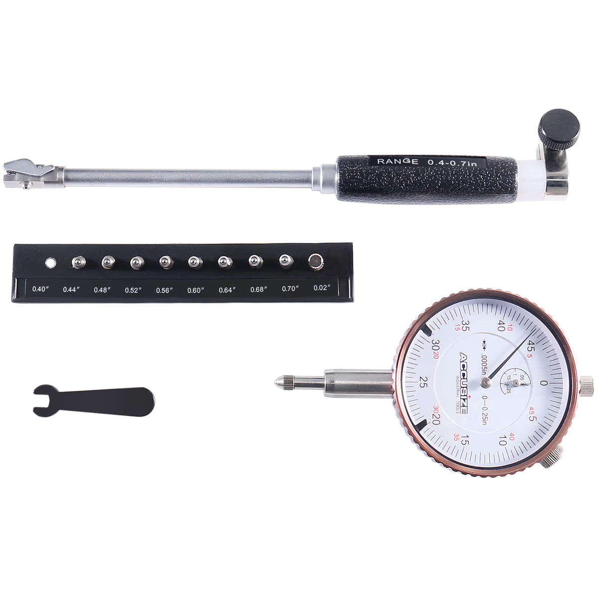0.4-0.7'' by 0.0005'' Dial Bore Gage, Stem Length 4'', Ee20-5007