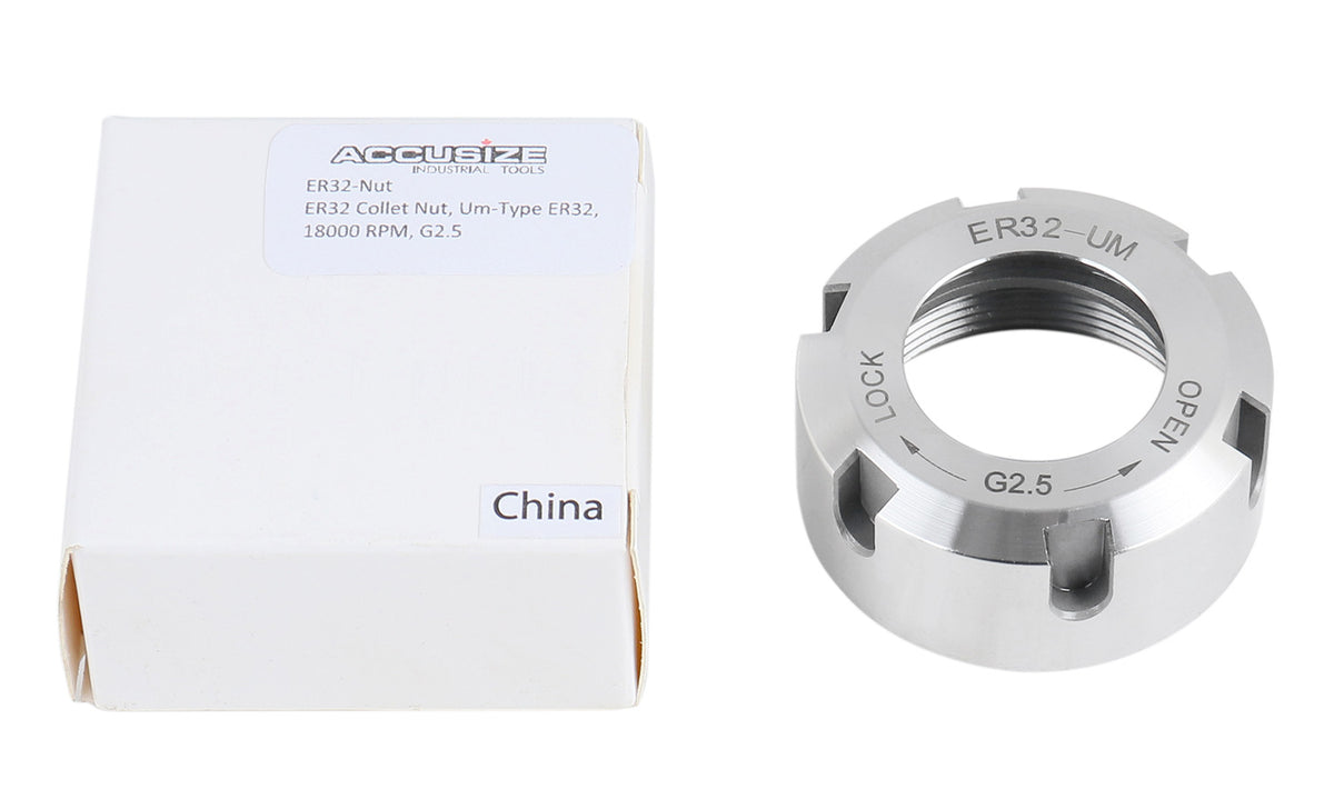 Hex ER16 Collet Nut, Slotted ER32 & ER40 Collet Nut, Balanced to 18,000 RPM at G2.5