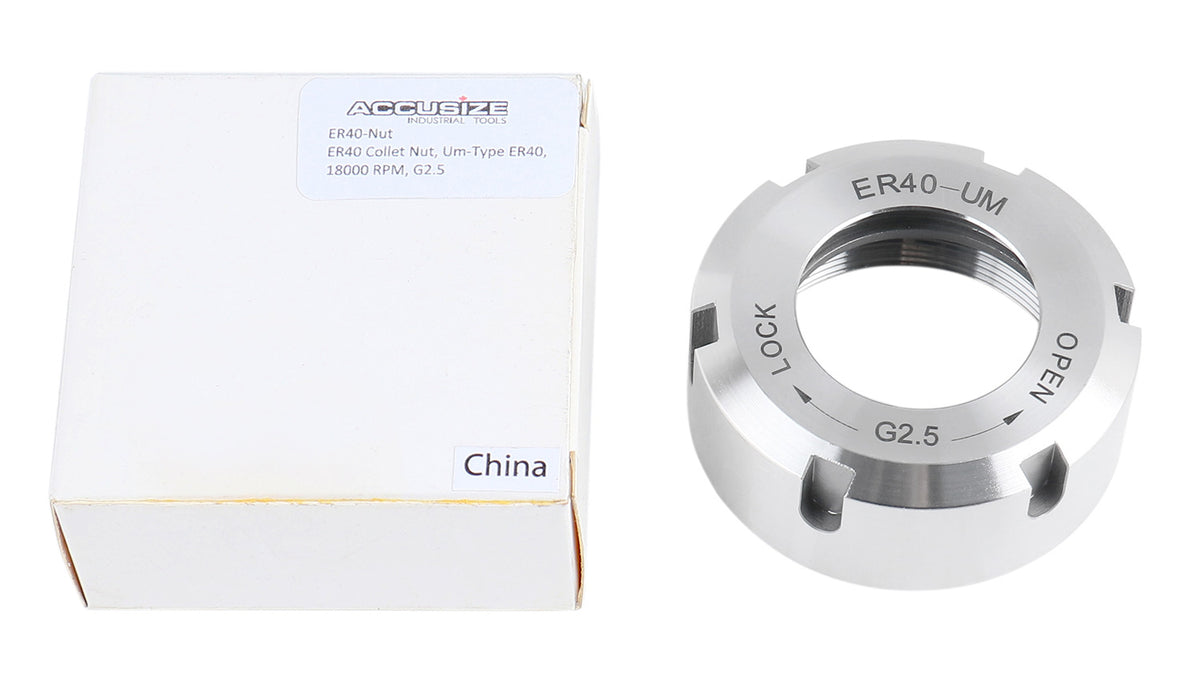 Hex ER16 Collet Nut, Slotted ER32 & ER40 Collet Nut, Balanced to 18,000 RPM at G2.5