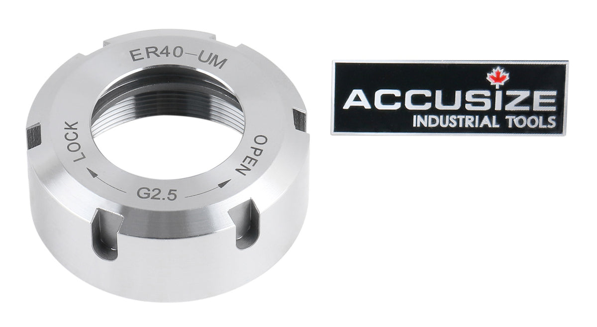 Hex ER16 Collet Nut, Slotted ER32 & ER40 Collet Nut, Balanced to 18,000 RPM at G2.5