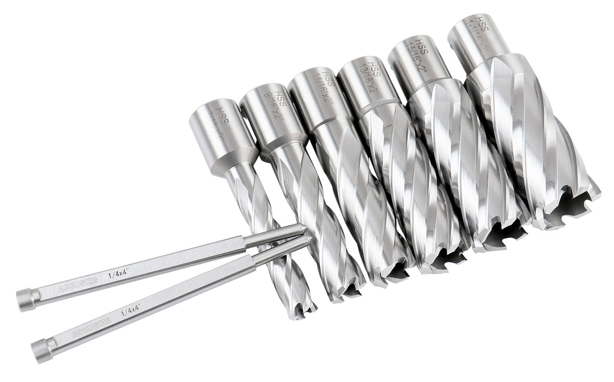 Hss Annular Cutter Set, 2'' Cutting Depth, 7/16'' to 1-1/16'' Slugger Cutter, 8 Pcs/Set, Hcs2-0000