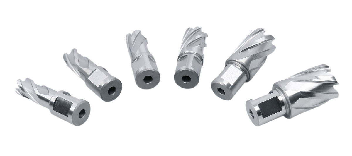Accusize Industrial Tools 8 Pcs Hss Annular Cutter Set - 1'' Cutting Depth, 9/16'' to 1-1/16'', with Weldon Shank, Hcs3-0000