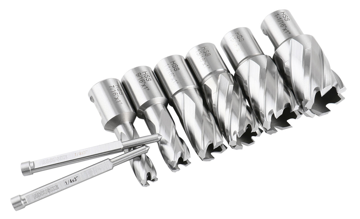 Jeu de 8 couteaux annulaires HSS de 1 po Profondeur, 7/16", 9/16", 11/16", 13/16", 15/16", 1-1/16", HCS1-0000