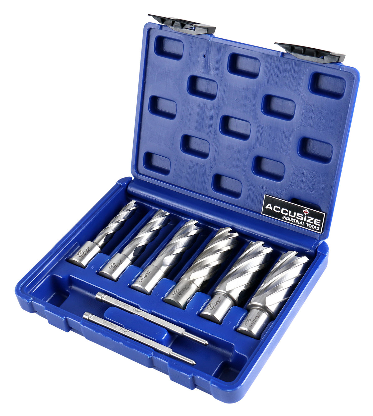 Lot de 8 couteaux annulaires HSS de 2 po de profondeur, 7/16", 9/16", 11/16", 13/16", 15/16", 1-1/16", HCS2-0000