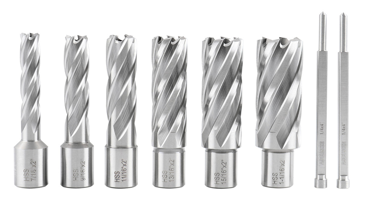 Lot de 8 couteaux annulaires HSS de 2 po de profondeur, 7/16", 9/16", 11/16", 13/16", 15/16", 1-1/16", HCS2-0000