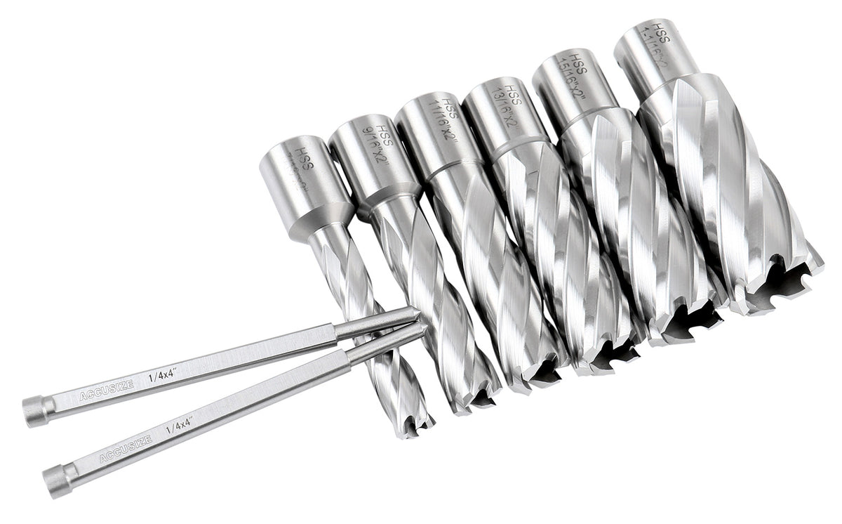 Lot de 8 couteaux annulaires HSS de 2 po de profondeur, 7/16", 9/16", 11/16", 13/16", 15/16", 1-1/16", HCS2-0000