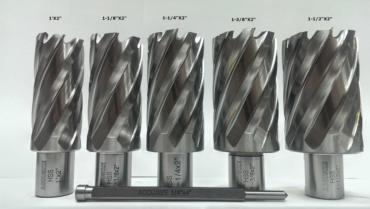 Jeu de 5 couteaux annulaires HSS, coupe-profondeur de 2", 1", 1-1/8", 1-1/4 po, 1-3/4 po, 1-3/8", & 1-1/2 po, L1