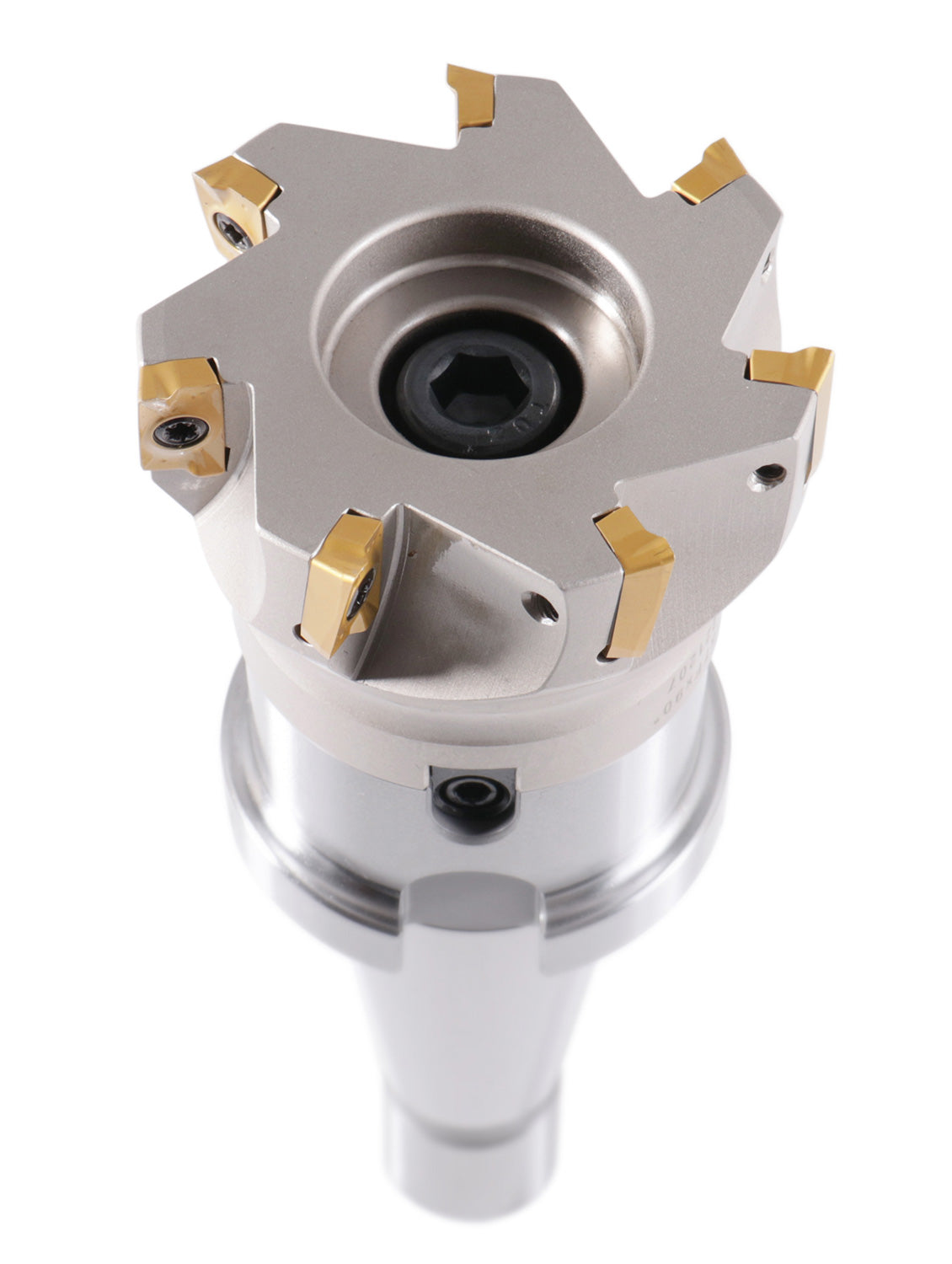 3" Dia. 7 FLute, 90° Square Shoulder Indexable Face Mill with 7pc APKT1604 Inserts Installed with ISO40 Face Mill Holder, #IS40-4518