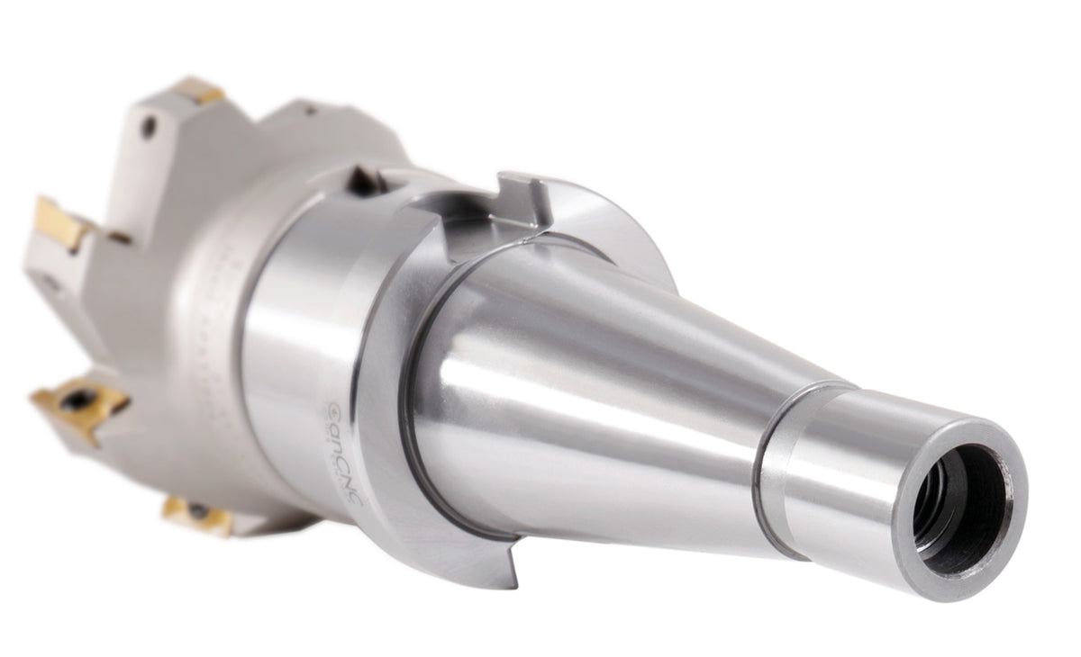 3" Dia. 7 FLute, 90° Square Shoulder Indexable Face Mill with 7pc APKT1604 Inserts Installed with ISO40 Face Mill Holder, #IS40-4518