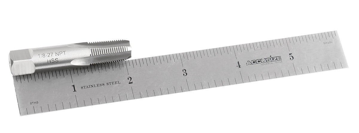 1/8'' to 27, 4 Flutes H.S.S. Taper Pipe Tap-Npt, 2-1/8'' Oal, 3/4'' Thread Length, American Standard, Npt-18