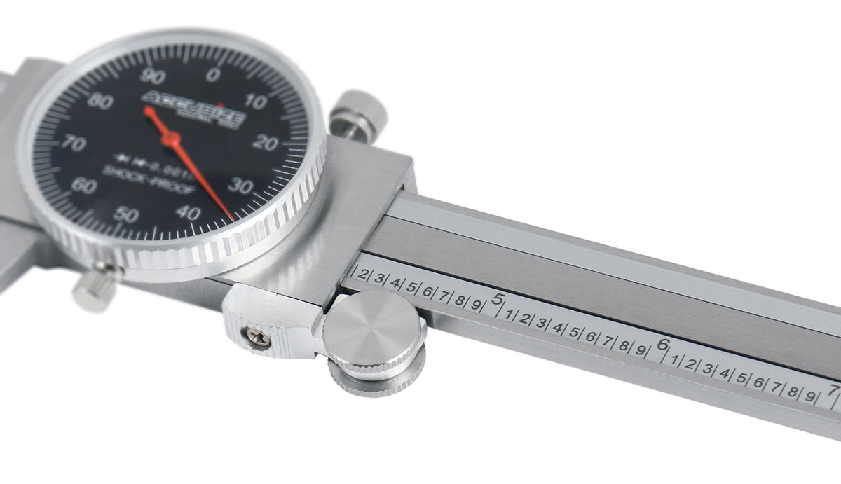 0-12'' by 0.001'' Black Face, Red Needle, Dial Caliper Stainless Steel in Fitted Box, P920-B212