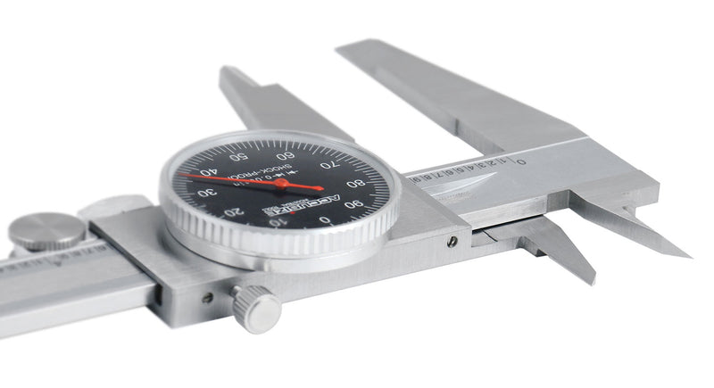 0-12'' by 0.001'' Black Face, Red Needle, Dial Caliper Stainless Steel in Fitted Box, P920-B212