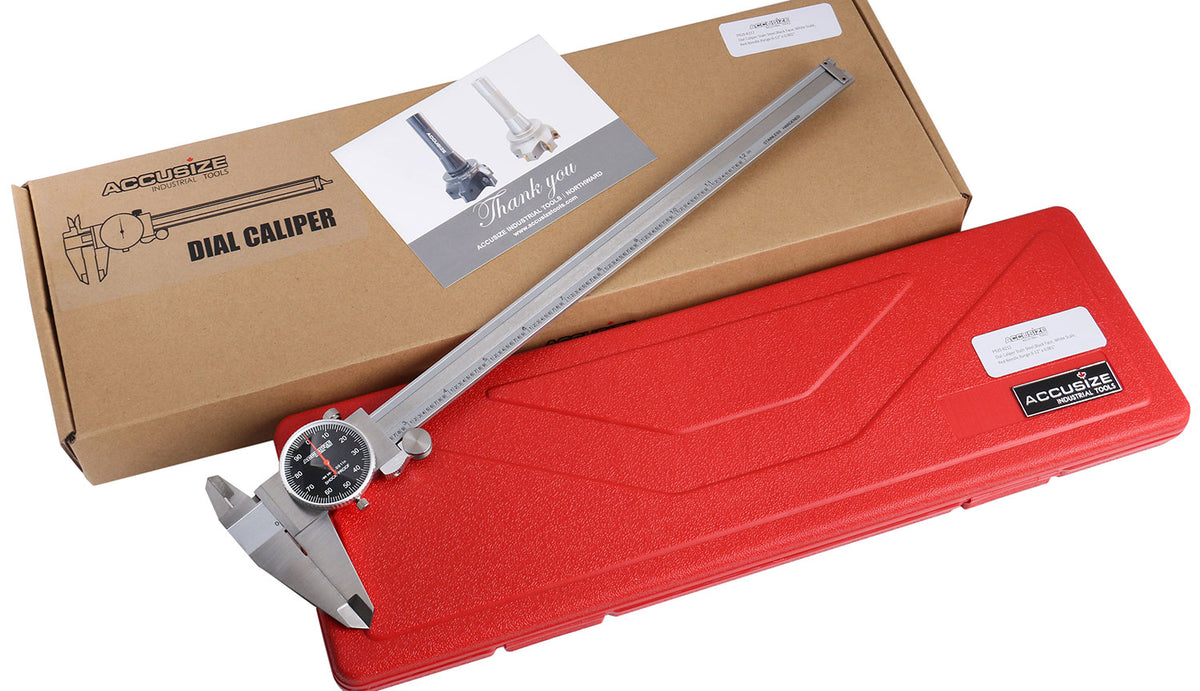 0-12'' by 0.001'' Black Face, Red Needle, Dial Caliper Stainless Steel in Fitted Box, P920-B212