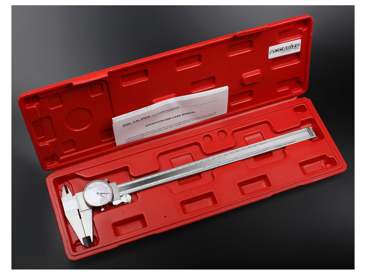 12'' by 0.001''/300mm by 0.02mm Dual Needle Precision Dial Caliper,Imperial/Metric, P920-S232