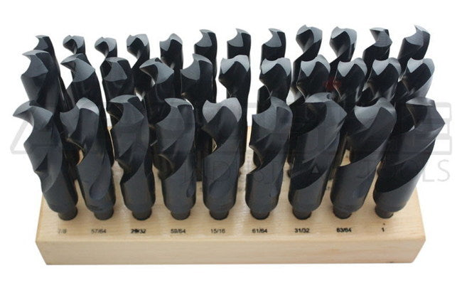 H516-6506, 32 PS/SET HSS 1/2" SHANK S&D DRILL SET 33/64" to 1" by 64THS, 118° POINT