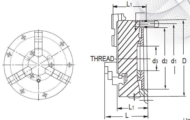 Vertex VSC-6A-FB 3 Jaw Self-Centering Chuck, 5002-023A