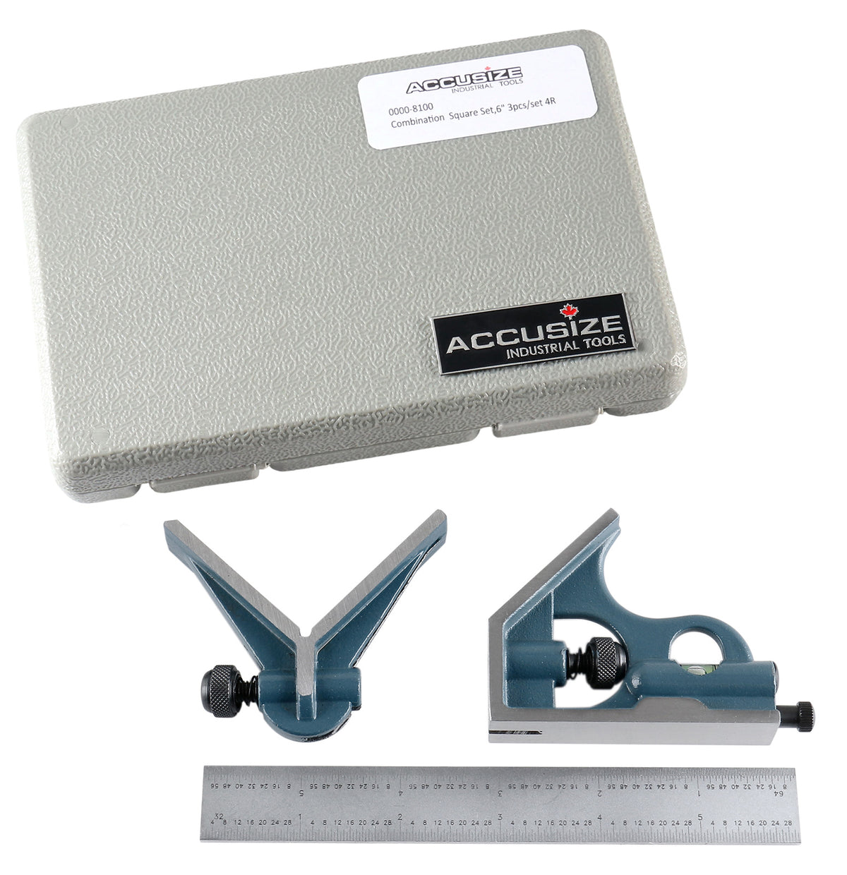 6'' 3 Pc Combination Square Ruler Set Protractor Satin, 4-R Graduation, 0000-8100