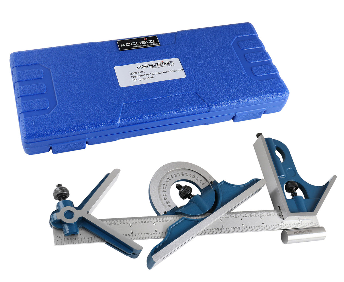 12'' 4 Combination Square Ruler Set Protractor Satin, 4-R Graduation, 0000-8101