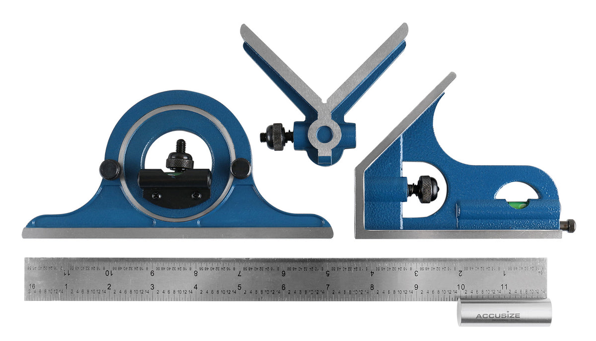 12'' 4 Combination Square Ruler Set Protractor Satin, 4-R Graduation, 0000-8101