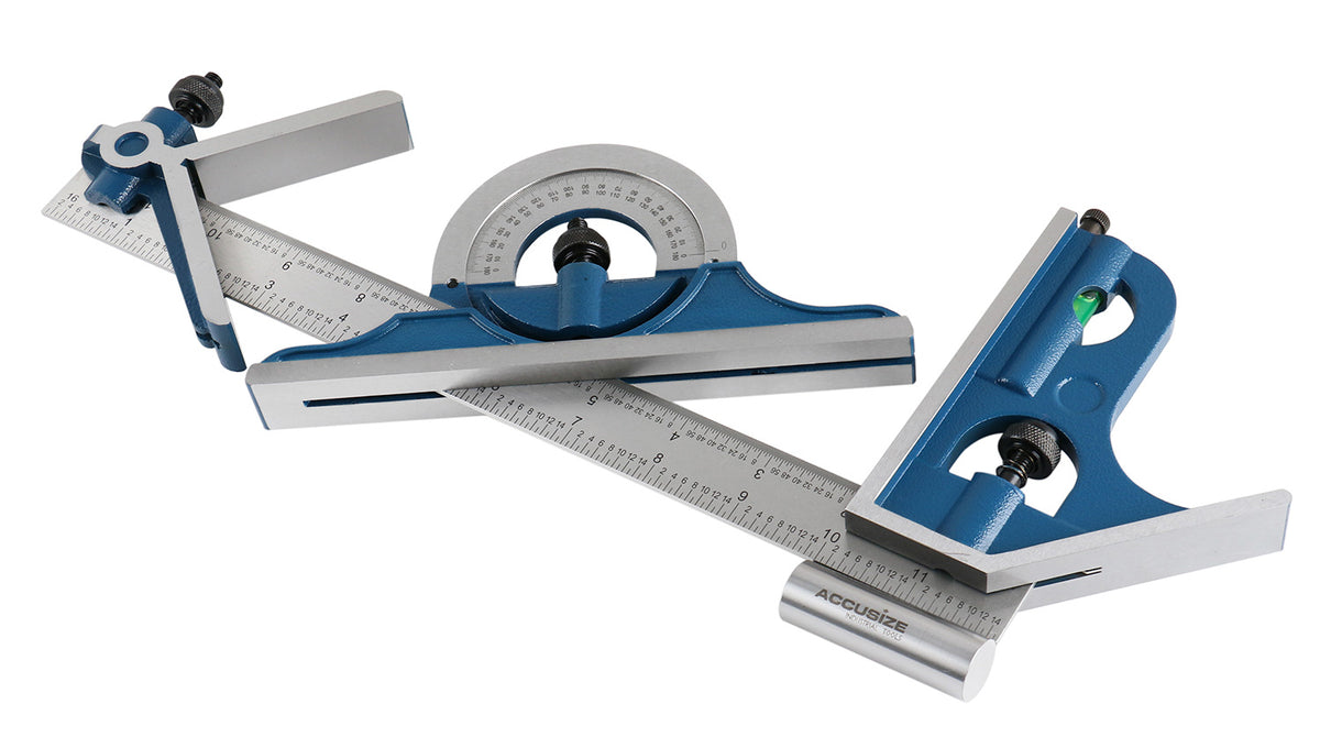12'' 4 Combination Square Ruler Set Protractor Satin, 4-R Graduation, 0000-8101