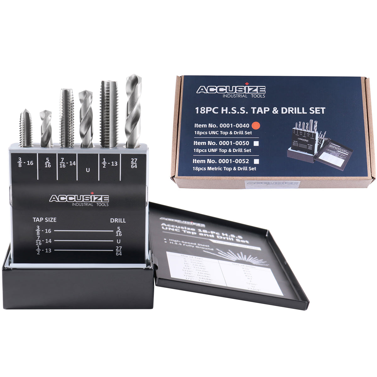 HSS Tap and Drill Set, UNC, 18 Pc, 0001-0040