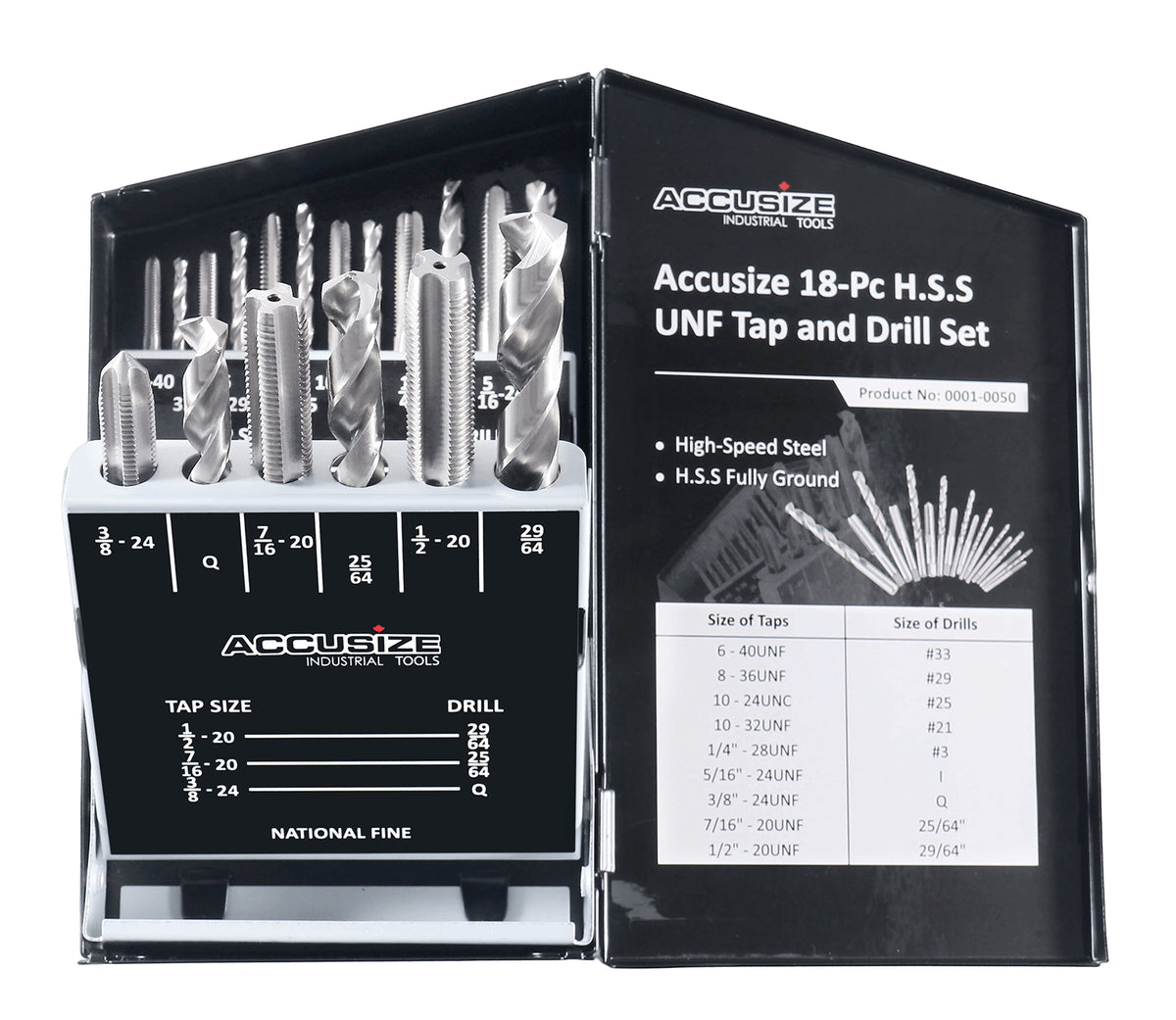 U.N.F. 18 Pc H.S.S. Tap and Drill Set, 0001-0050