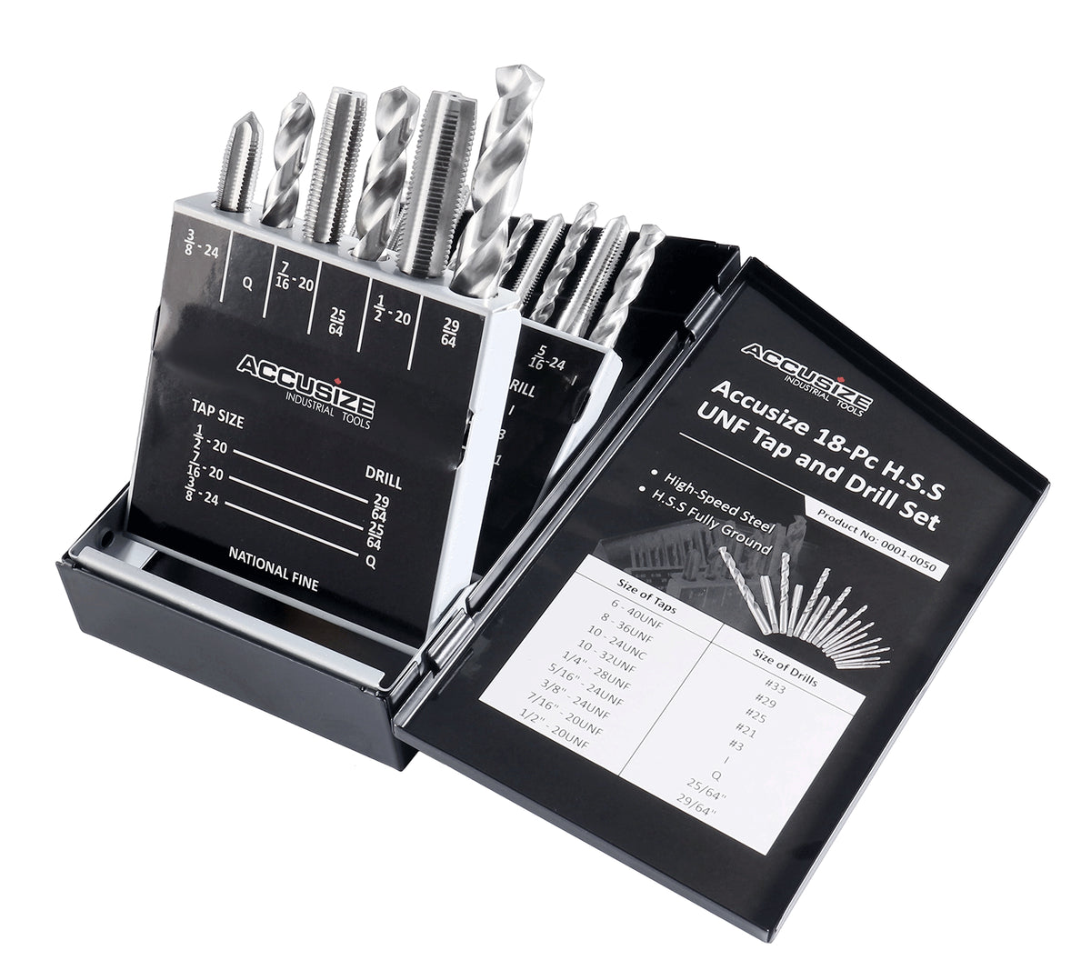 U.N.F. 18 Pc H.S.S. Tap and Drill Set, 0001-0050