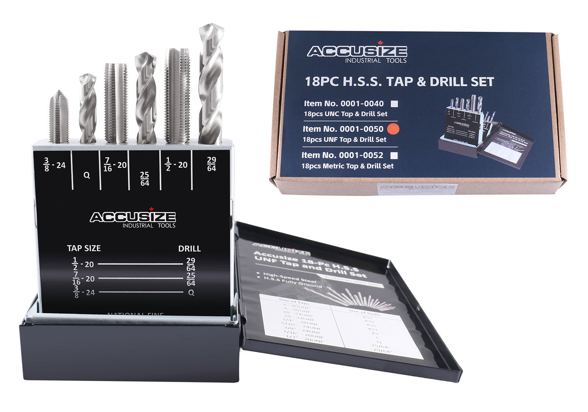 U.N.F. 18 Pc H.S.S. Tap and Drill Set, 0001-0050