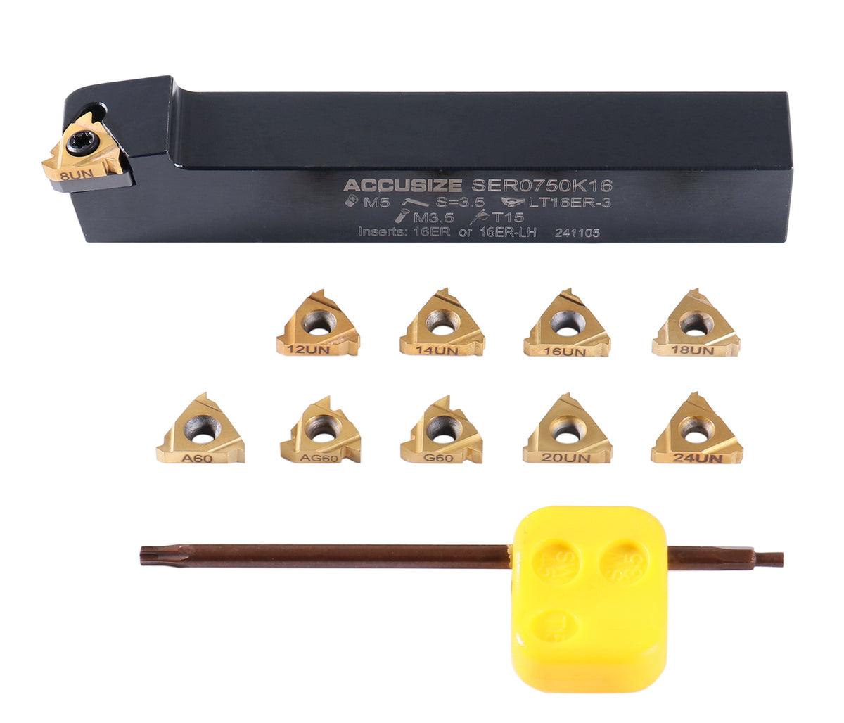 3/4'' Shank Indexable Thread Tool Set, 12Pcs Un External Thread Right, 0028-0283